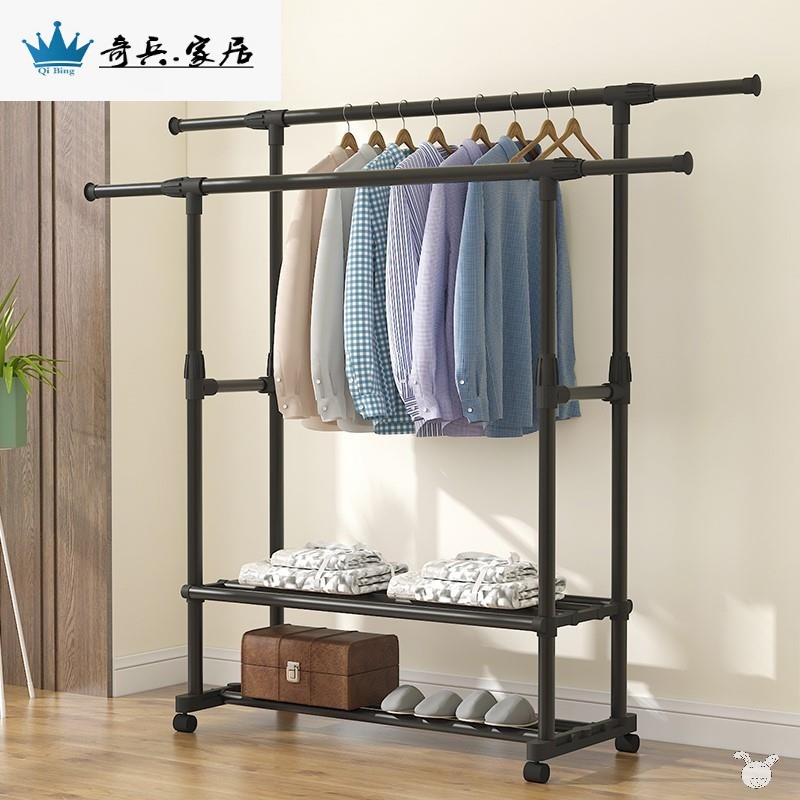 室內家用臥室內晾衣架落地式折疊單桿式簡易結實陽臺掛衣服架子-細節圖3