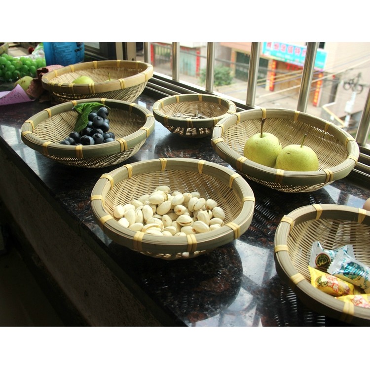 手工竹編製品籃子竹篩子圓簸箕家用饅頭筐廚房竹子筲箕收納筐-細節圖6