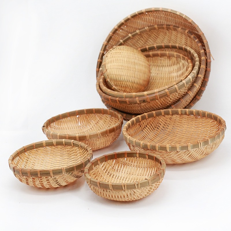 手工竹編製品籃子竹篩子圓簸箕家用饅頭筐廚房竹子筲箕收納筐-細節圖7