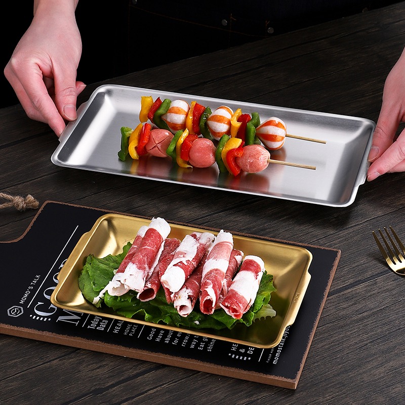 長方形304不銹鋼盤子 韓式烤肉盤創意甜品小喫壽司餐盤託盤收納盤-細節圖4