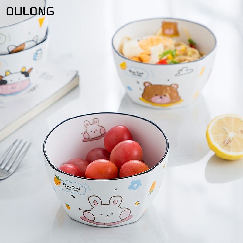 創意卡通碗陶瓷 家用ins可愛兒童小碗早餐米飯碗甜品碗少女心餐具-細節圖3