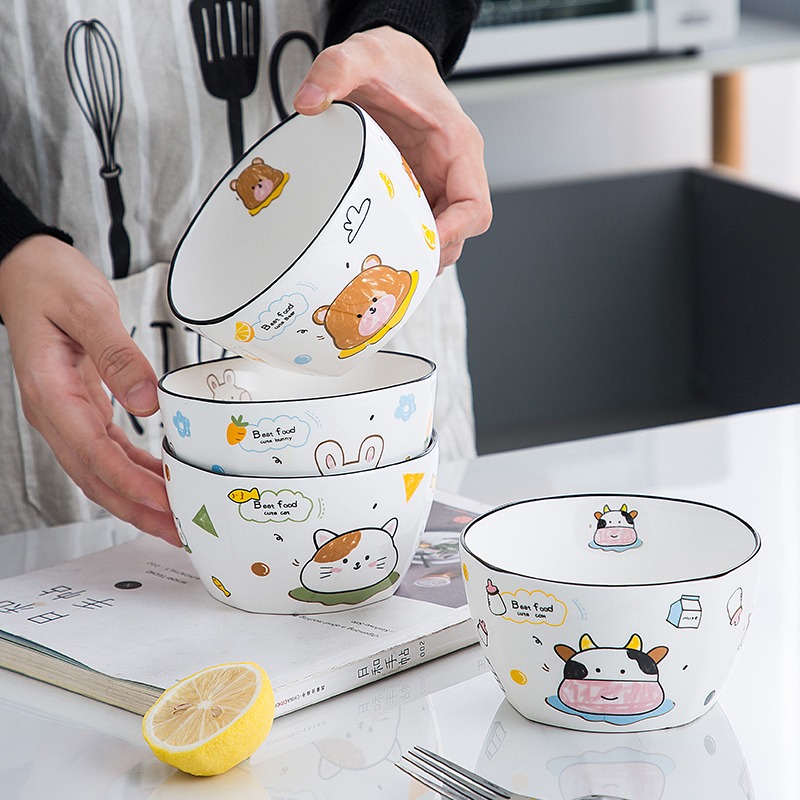 創意卡通碗陶瓷 家用ins可愛兒童小碗早餐米飯碗甜品碗少女心餐具-細節圖4