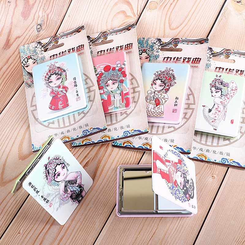 中國風京劇戲曲人物便攜化妝鏡子雙面鏡女士創意禮品老外出國禮物-細節圖5