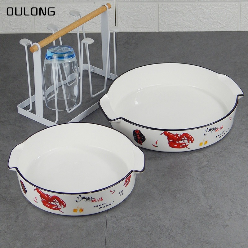 復古盤子陶瓷菜盤子雙耳深盤創意日式湯盤大號家用碗盤圓形-細節圖2