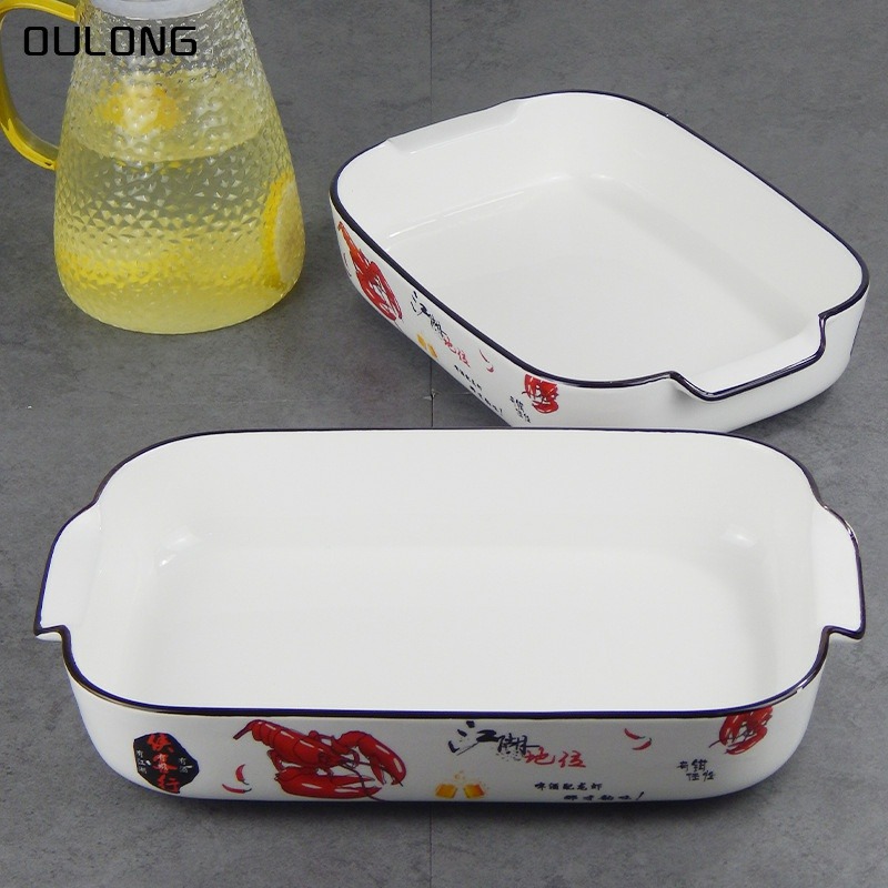 復古盤子陶瓷菜盤子雙耳深盤創意日式湯盤大號家用碗盤圓形-細節圖3