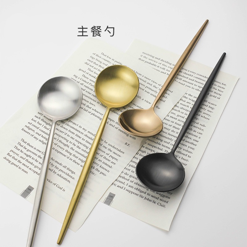 經典北歐主餐勺高檔單個網紅不銹鋼大勺子金色長柄家用西餐具-細節圖2