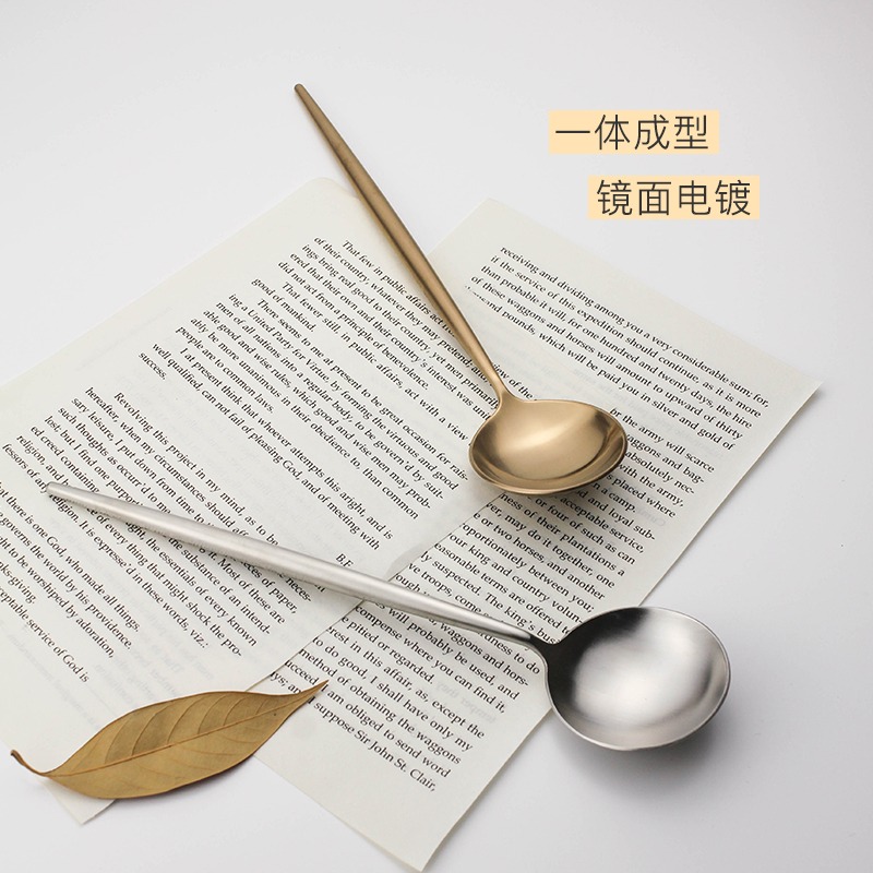 經典北歐主餐勺高檔單個網紅不銹鋼大勺子金色長柄家用西餐具-細節圖3