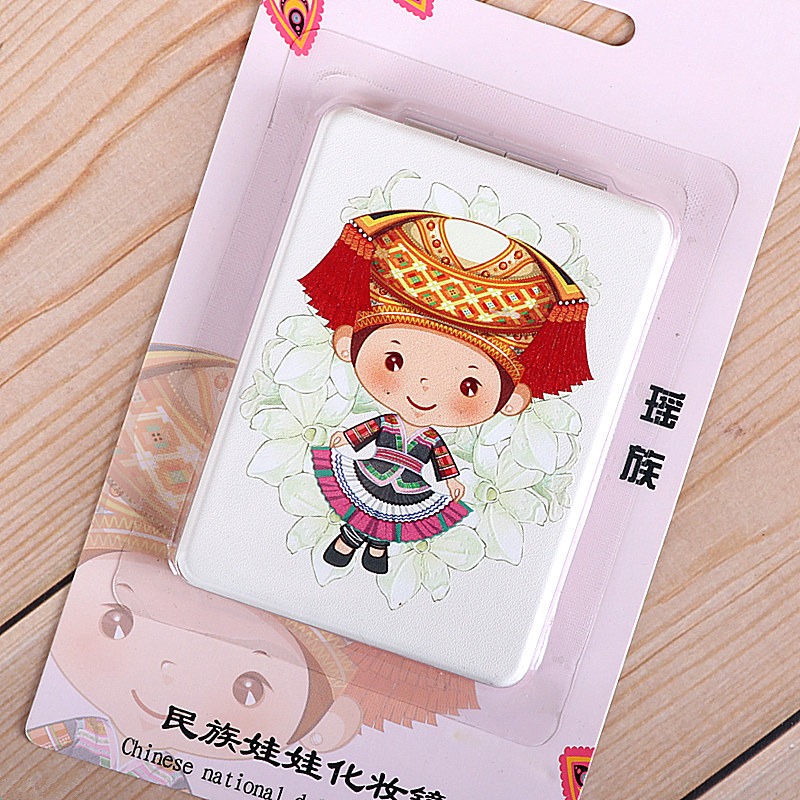 中國特色56個民族化妝鏡子五十六人物娃娃雙面鏡折疊鏡旅遊紀念-細節圖4