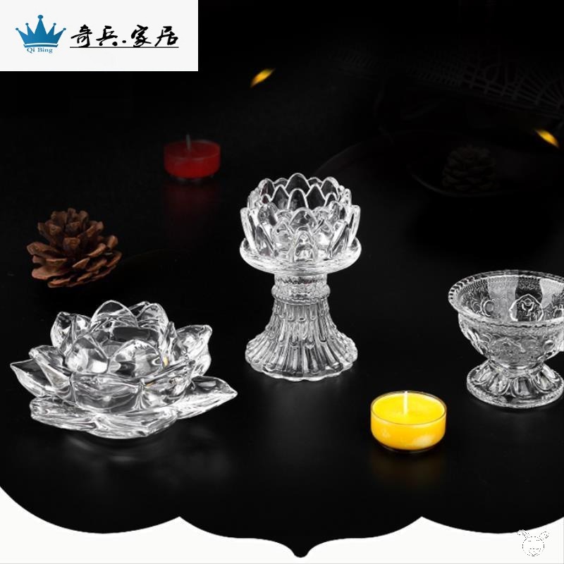 耐高溫水晶玻璃 蓮花酥油燈臺高腳燭臺 燈盞 燈座供燈佛燈佛具-細節圖5