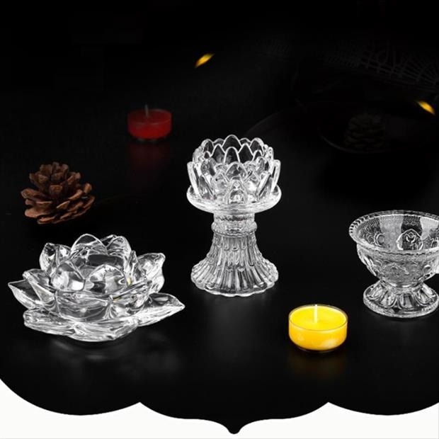 耐高溫水晶玻璃 蓮花酥油燈臺高腳燭臺 燈盞 燈座供燈佛燈佛具-細節圖6