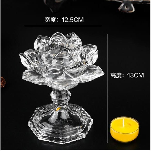 耐高溫水晶玻璃 蓮花酥油燈臺高腳燭臺 燈盞 燈座供燈佛燈佛具-細節圖10