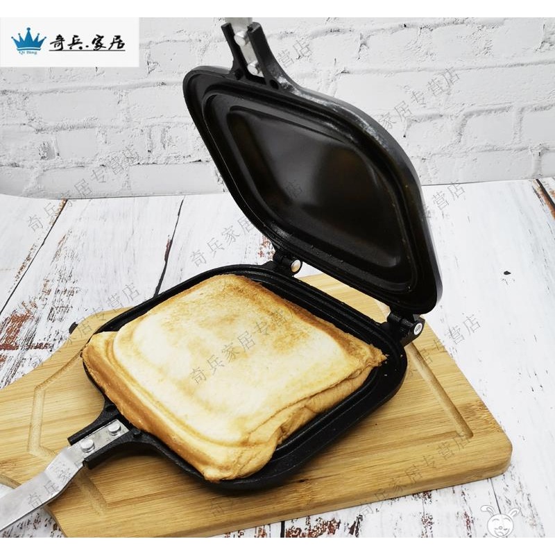 鑄鐵三明治吐司麪包模具早餐鍋鍋夾不粘日式烤盤鋁合金雙面戶外-細節圖4