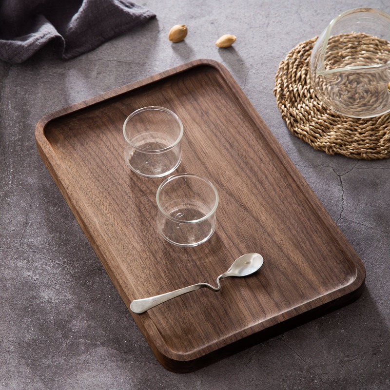 實木託盤黑胡桃木整木託盤無油漆日式木質茶盤長方形餐盤茶托-細節圖3