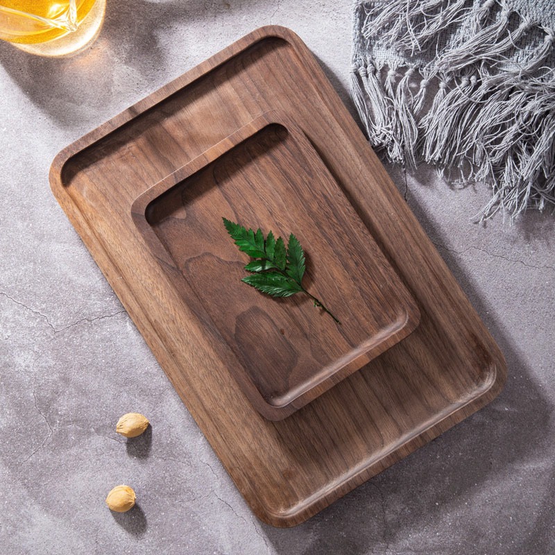 實木託盤黑胡桃木整木託盤無油漆日式木質茶盤長方形餐盤茶托-細節圖4