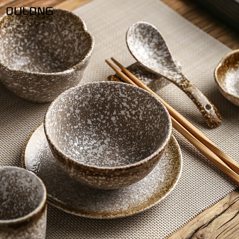 日式碗筷單人一套精緻碗碟套裝一人食酒店擺臺四件套粗陶中式餐具-細節圖3