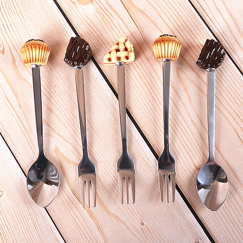 蛋糕勺子不銹鋼咖啡勺子可愛水果叉子甜品勺裝飾實用創意廚房裝飾-細節圖5