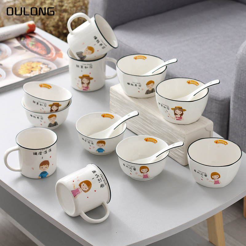 家庭碗親子碗勺餐具個性單個一人一碗創意陶瓷碗碟套裝家用分用碗-細節圖2