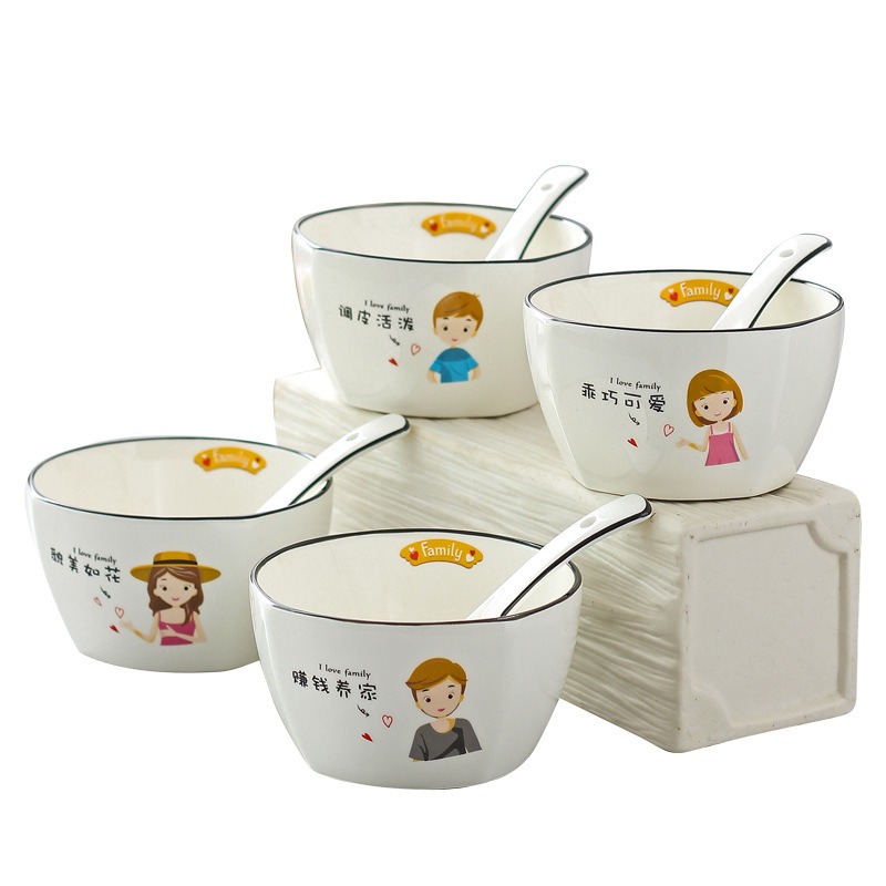家庭碗親子碗勺餐具個性單個一人一碗創意陶瓷碗碟套裝家用分用碗-細節圖5