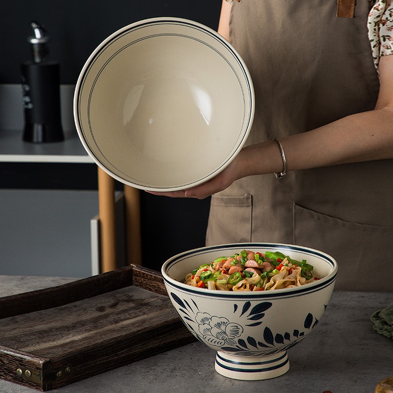 陶瓷喫麪深款定製特大碗老關中復古商用大號陜西褲帶油潑麪碗專用-細節圖4