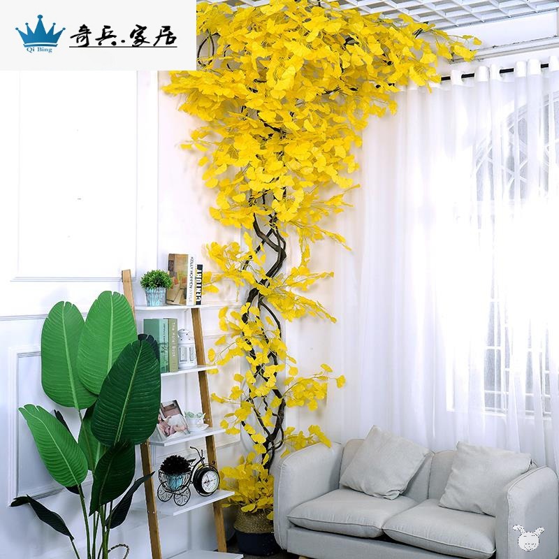 仿真銀杏葉塑料黃金色樹枝綠色植物葉子假樹樹葉造景店鋪秋季裝飾-細節圖2