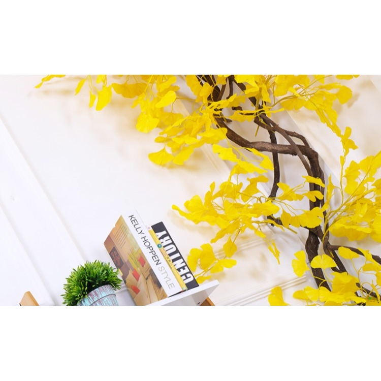 仿真銀杏葉塑料黃金色樹枝綠色植物葉子假樹樹葉造景店鋪秋季裝飾-細節圖5