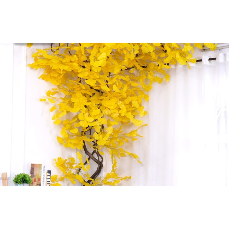 仿真銀杏葉塑料黃金色樹枝綠色植物葉子假樹樹葉造景店鋪秋季裝飾-細節圖8