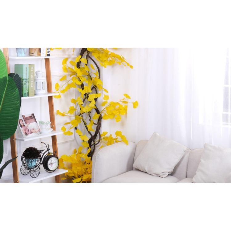 仿真銀杏葉塑料黃金色樹枝綠色植物葉子假樹樹葉造景店鋪秋季裝飾-細節圖9