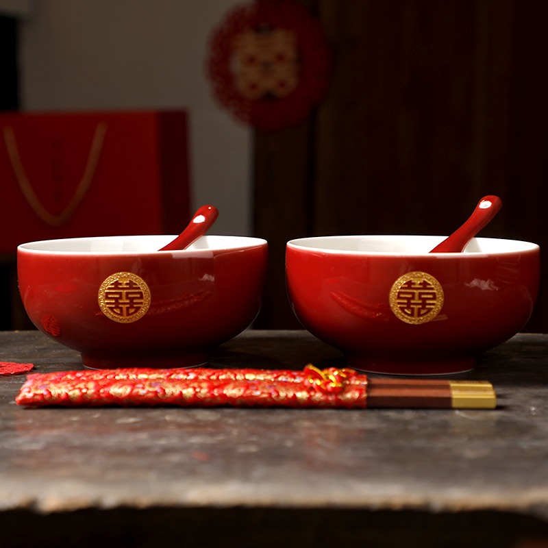 定製結婚禮物喜碗套裝麪碗高檔送閨蜜朋友禮品婚禮對碗筷婚慶用品-細節圖4