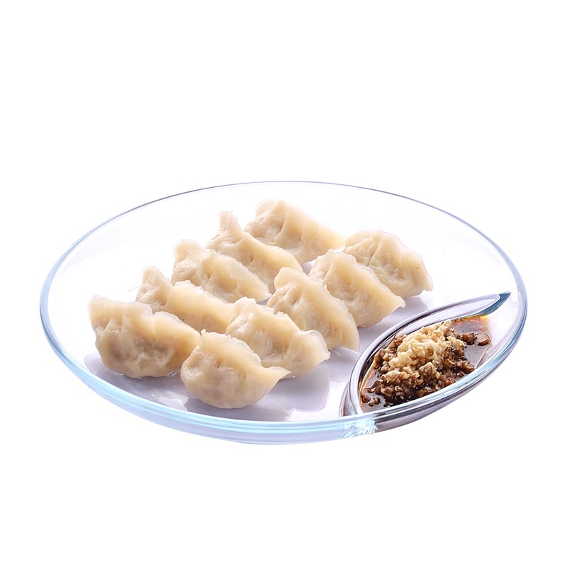 新款帶醬醋碟分格餃子盤耐熱鋼化玻璃盤子家用創意蘸料涼菜盤-細節圖5
