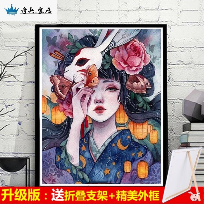 人物油畫數學油彩畫手工diy數字背景墻畫繪畫大幅填色手繪少女厚-細節圖2