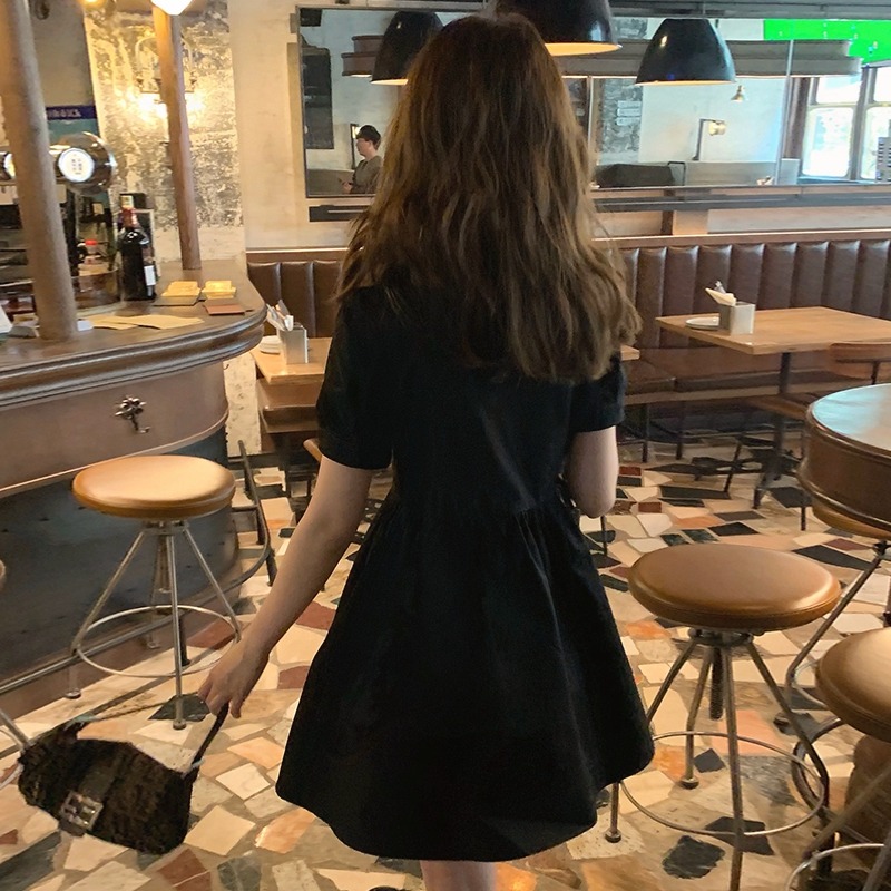 年新款女法式赫本風小黑裙茶歇初戀黑色工裝連衣裙子夏季chic-細節圖5