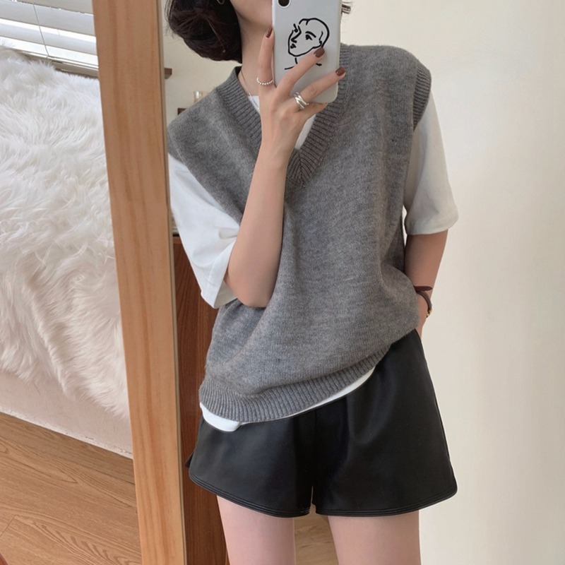 針織背心馬甲女春秋年新款上衣黑色v領毛衣馬夾短款秋冬外搭-細節圖3