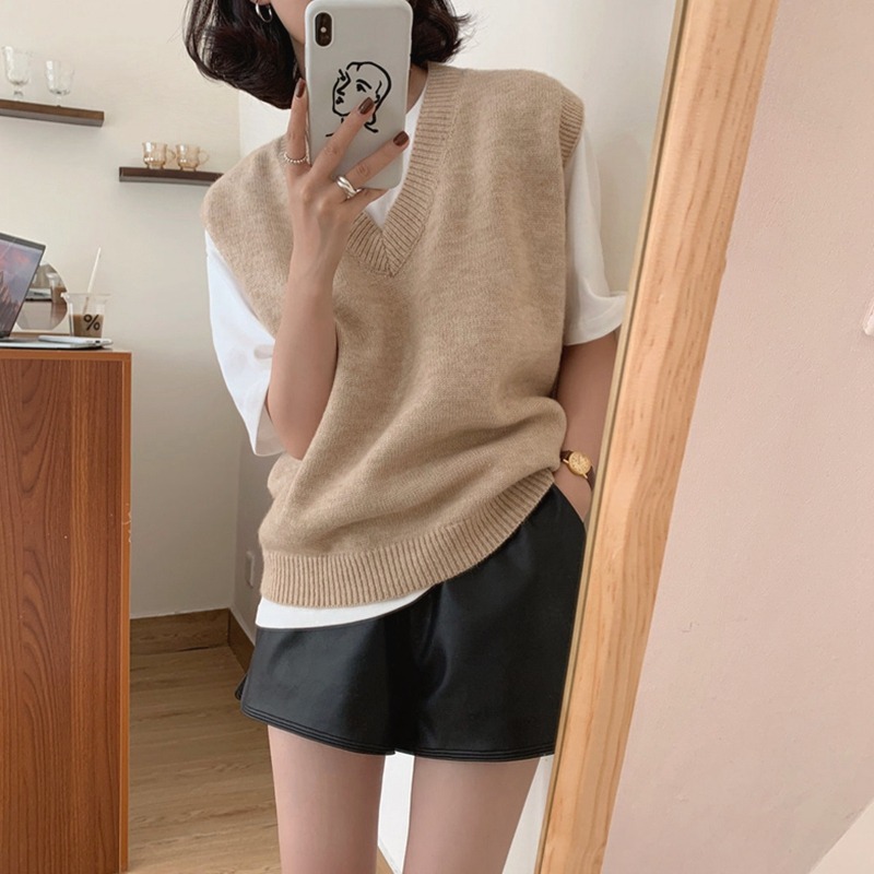 針織背心馬甲女春秋年新款上衣黑色v領毛衣馬夾短款秋冬外搭-細節圖5
