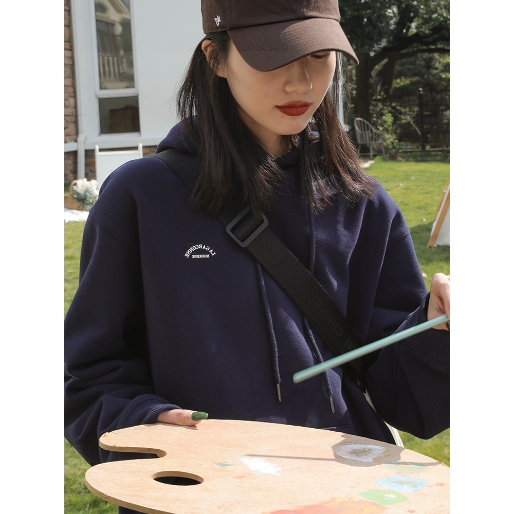 年新款連帽衛衣女寬松bf慵懶風早秋上衣設計感小眾春秋ins潮-細節圖2