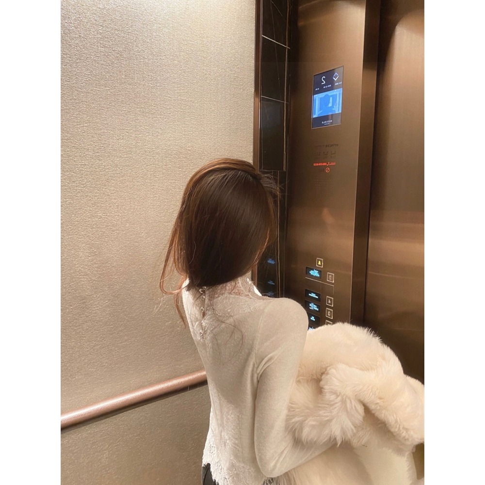 年春秋新款長袖半高領蕾絲打底衫女秋冬洋氣短款內搭網紗上衣-細節圖3