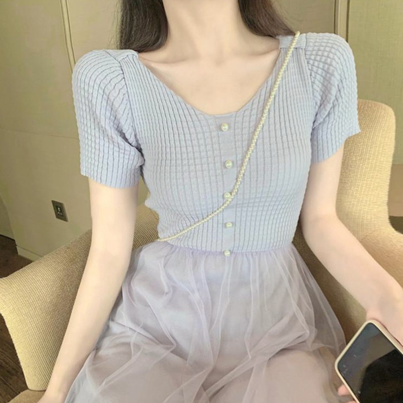 長裙氣質超仙女森系法式甜美初戀小裙子茶歇紫色連衣裙女薄款夏季-細節圖2