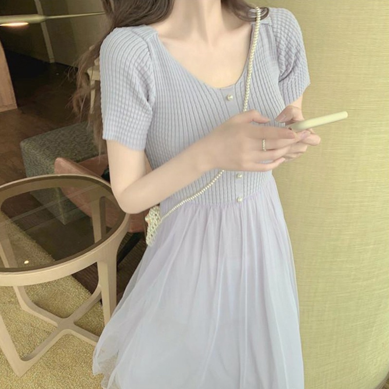 長裙氣質超仙女森系法式甜美初戀小裙子茶歇紫色連衣裙女薄款夏季-細節圖5