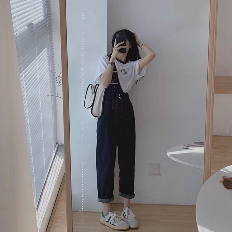 夏季牛仔連體褲洋氣減齡年新款吊帶闊腿褲小個子顯高背帶褲女-細節圖2