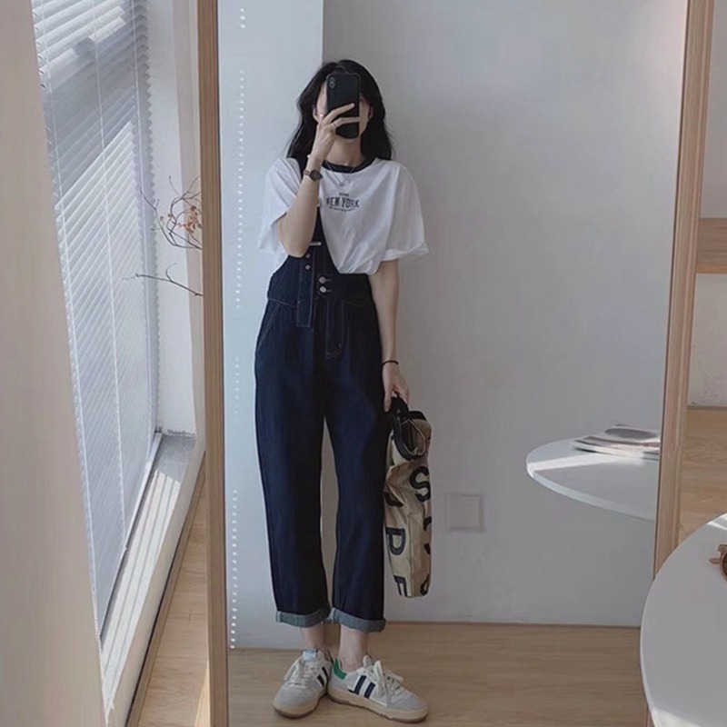 夏季牛仔連體褲洋氣減齡年新款吊帶闊腿褲小個子顯高背帶褲女-細節圖4