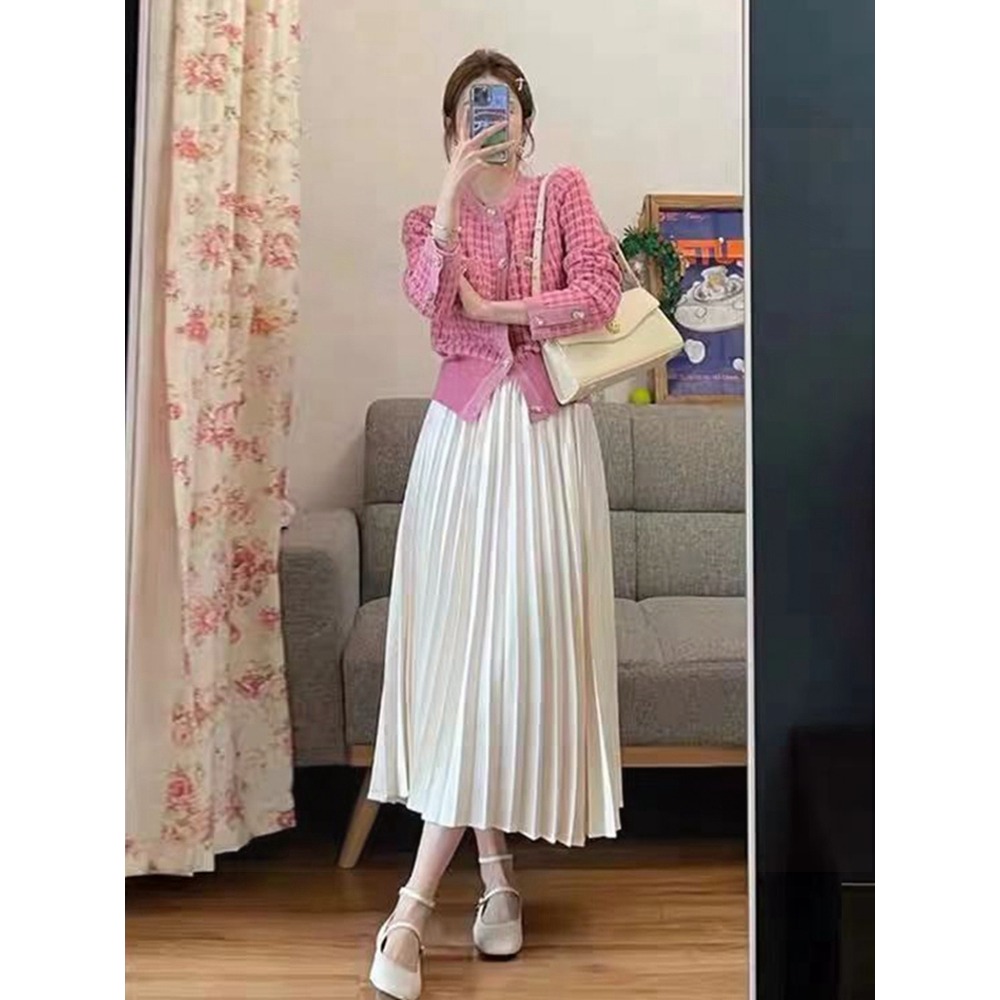 百褶裙半身裙女春秋中長款高腰a字裙長裙傘裙冬天配毛衣裙子秋冬-細節圖2
