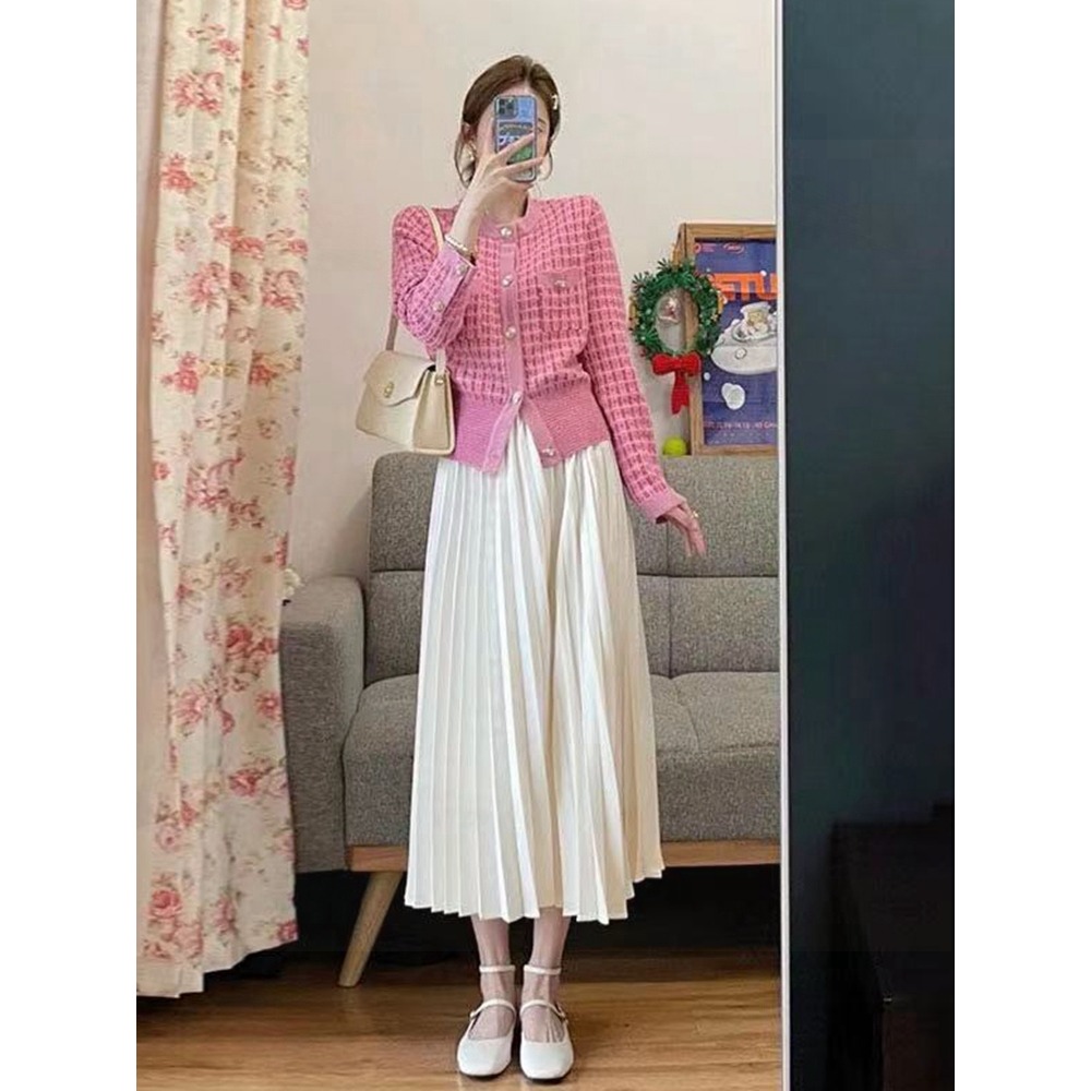 百褶裙半身裙女春秋中長款高腰a字裙長裙傘裙冬天配毛衣裙子秋冬-細節圖3
