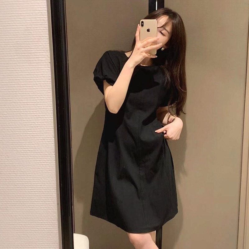 年新款夏季設計高級感小眾別致收腰小黑裙法式茶歇連衣裙子女-細節圖5