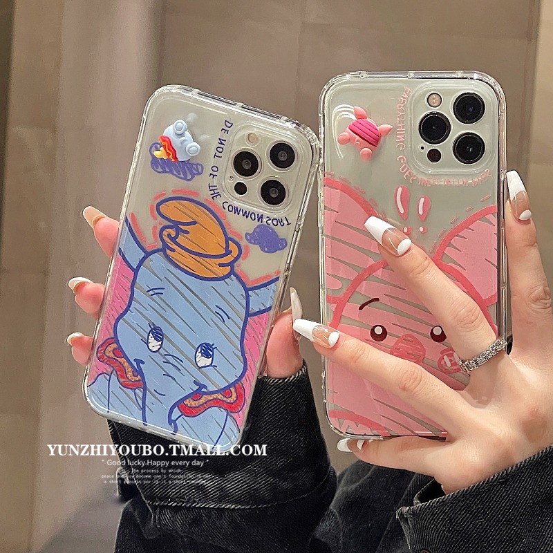 塗鴉卡通旋轉皮傑豬適用iphone13/12pro max蘋果11手機殼iphonex透明xsmax情侶x/xr日韓8p-細節圖3