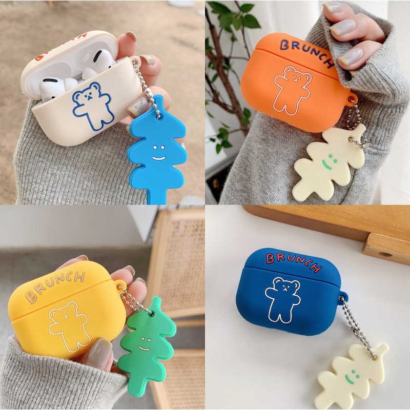 韓風呼啦圈小熊airpods pro保護套蘋果1/2代無線耳機套airpods掛件軟殼-細節圖2