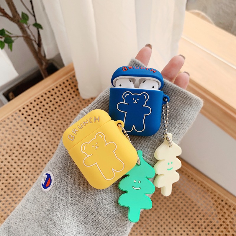 韓風呼啦圈小熊airpods pro保護套蘋果1/2代無線耳機套airpods掛件軟殼-細節圖4