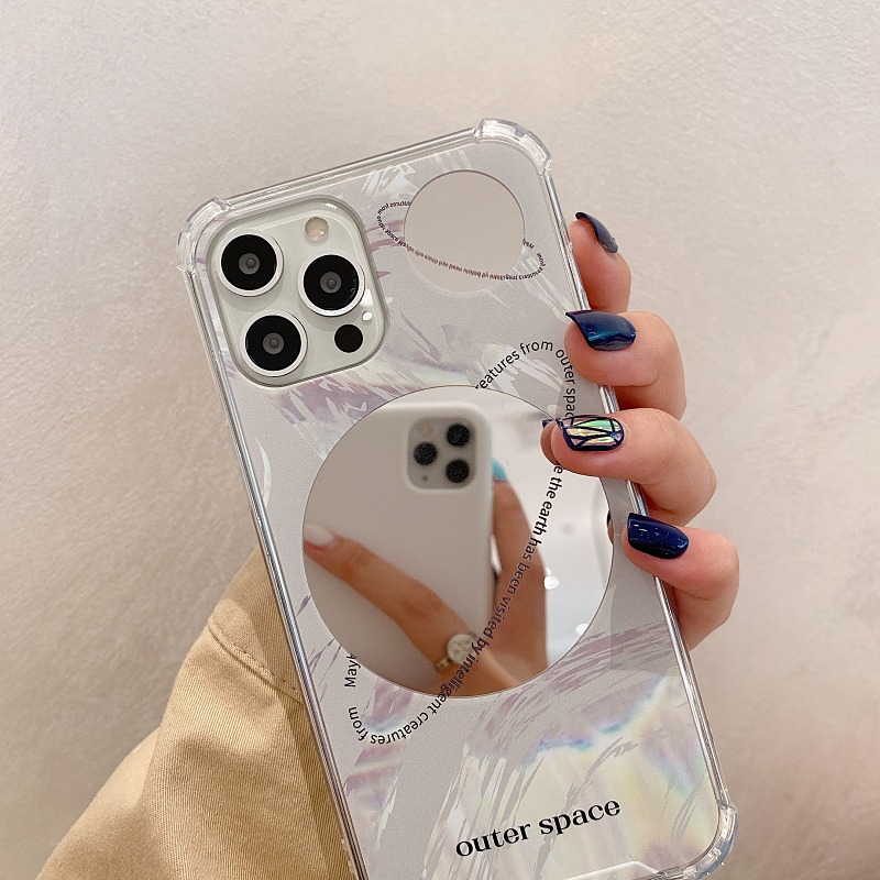 ins韓風簡約行星鏡面適用iphone12pro max蘋果11手機殼iphonex硅膠xsmax個性xr補妝鏡8plu-細節圖3