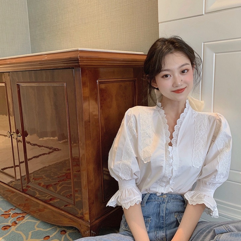 年夏季新款設計感小眾早秋裝別致短款上衣初秋法式氣質襯衫女-細節圖2