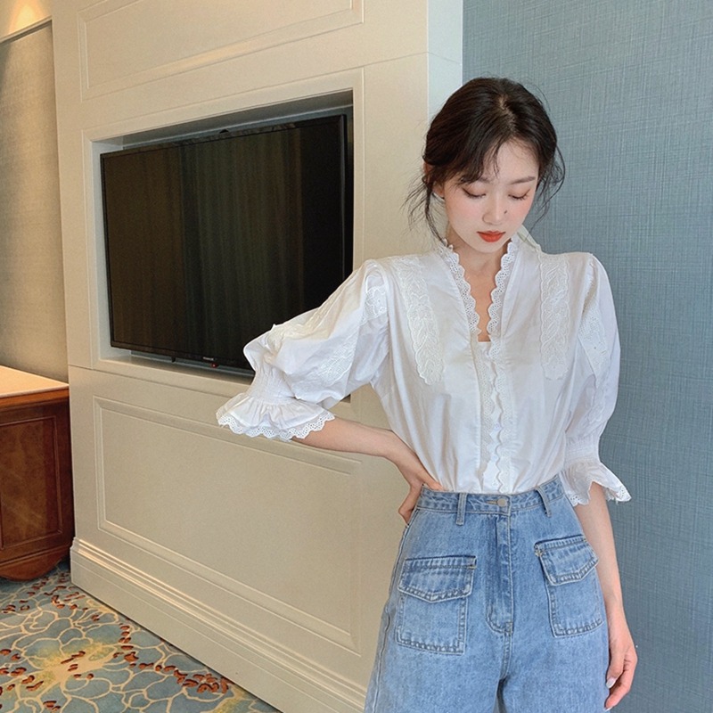 年夏季新款設計感小眾早秋裝別致短款上衣初秋法式氣質襯衫女-細節圖3