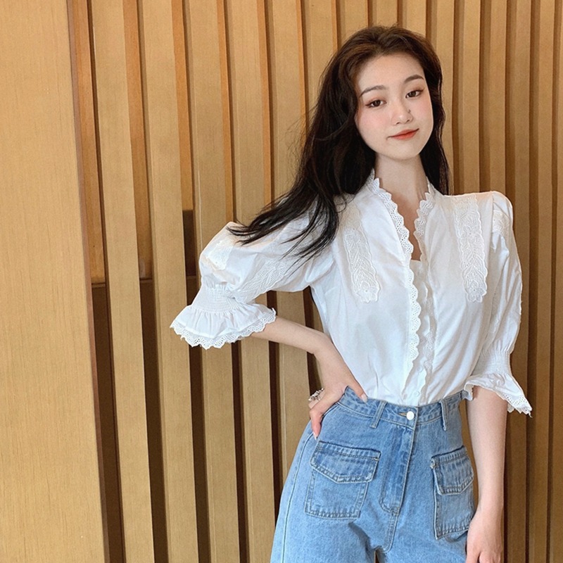 年夏季新款設計感小眾早秋裝別致短款上衣初秋法式氣質襯衫女-細節圖5