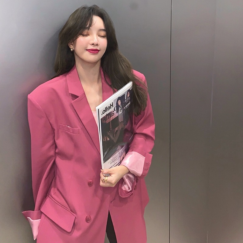 年春秋新款女薄款上衣英倫風灰色西裝外套高級感炸街短款西服-細節圖2